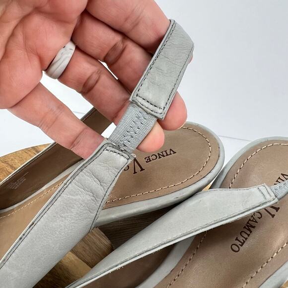 COMFORT Vince Camuto Majorca Lt Gray Leather Slingback Stacked Heel Peep Toe 10 - Picture 10 of 13